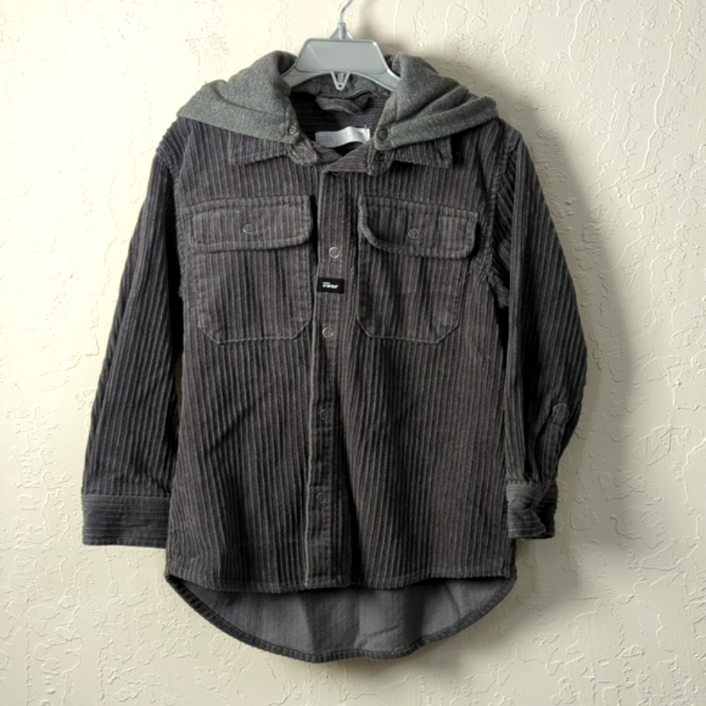 Zara Kids Gray Corduroy Contrasting Hooded Overshirt Size 7 Unisex